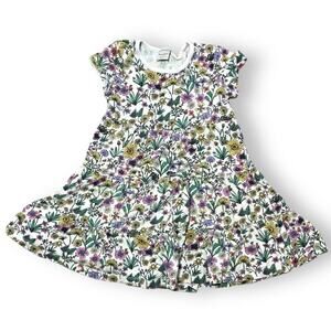 Hanna Andersson Girls Knee Length Short Sleeve Multicolor Floral Dress